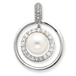 Sterling Silver CZ Circle Simulated Pearl Pendant