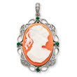 Sterling Silver Clear & Green CZ Cameo Pendant