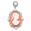 Sterling Silver CZ Simulated Pearl Cameo Slide