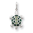 Sterling Silver Green Crystal And Enameled Turtlle