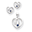Sterling Silver Blue & Clear CZ Heart Earring & Pendant Set