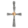 Sterling Silver Champagne Cubic Zirconia Marcasite Cross Pendant