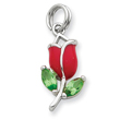 Sterling Silver Green CZ & Red Enamel Flower Charm