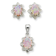 Sterling Silver Created Opal & CZ Pendant & Earring Set