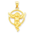 14K Gold Satin Angel In Circle Pendant