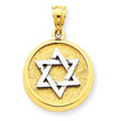 14K Two-Tone Gold Solid Satin Finish Flat Back Star of David Disc Charm