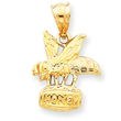 14K Gold Satin Diamond-cut 3-Dimensional Honey Bee Pendant