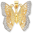 14K Gold & Rhodium Solid Polished Diamond-cut Filigree Butterfly Pendant