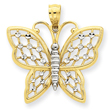 14K Gold & Rhodium Diamond Cut Butterfly Pendant