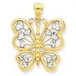 14K Gold & Rhodium Diamond Cut Butterfly Pendant