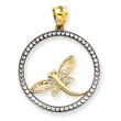 14K Gold & Rodium Diamond Cut Dragonfly Circle Pendant