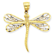 14K Gold & Rodium Diamond Cut Filigree Dragonfly Pendant