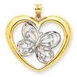14K Gold & Rhodium Butterfly in Heart Pendant