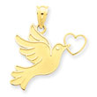14K Gold Dove With Heart Pendant