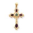 14K Gold Ruby & Emerald Cabochon Cross Pendant
