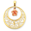 14K Two-Tone Gold Diamond Cut Rose Circle Pendant