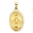14K Gold Miraculous Medal Oval Pendant