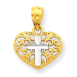 14K Gold & Rhodium Cross in Heart Pendant