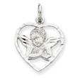 14K White Gold Angel in Heart Charm