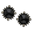 Black-Plated Faceted Jet Black Crystal Round Leverback Earrings