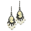 Black-Plated Cameo Cultura Glass Pearl Leverback Earrings