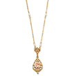Gold-Tone Crystal Pink Porcelain Rose Cultura Glass Pearl 17" Necklace