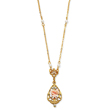 Gold-Tone Crystal Pink Porcelain Rose Cultura Glass Pearl 17" Necklace