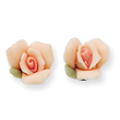Gold-Tone Pink Porcelain Rose Post Earrings