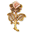 Gold-Tone Pink Porcelain Rose Pink Crystal Pin
