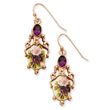 Rose-Tone Dark Purple Crystal Floral Decal Drop Earrings