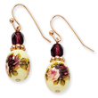 Rose-Tone Dark Purple Crystal Floral Decal Drop Earrings