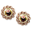 Rose-Tone Floral Decal Non-Pierced Round Earrings
