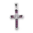 14K White Gold Diamond & Ruby Cross Pendant