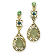 Brass-Tone Green Crystal Pear-Shape Faceted Drop Post Earrings