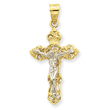 14K Two-tone Gold  INRI Fleur De Lis Crucifix Pendant