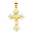 14K Gold INRI Fleur De Lis Crucifix Pendant