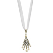 Silver-Tone Crystal Cultura Glass Pearl 15"  Organza Ribbon Necklace