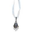 Black-Plated Blue Crystal Blue Glass Pearl Organza 15" Necklace