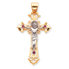 14K Two-Tone Polished With Red Cubic Zirconias Crucifix Pendant