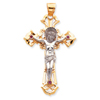 14K Two-Tone Polished With Red Cubic Zirconias Crucifix Pendant