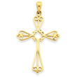 14K Gold Fleur De Lis Polished Cross Pendant