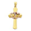 14K Two-Tone Gold Double Heart Cross Charm