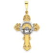 14K Two-Tone Gold Claddagh Cross Pendant
