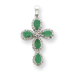14K White Gold Diamond & Emerald Cross Pendant