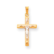 14K Two-Tone Gold INRI Hollow Crucifix Pendant