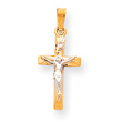 14K Two-Tone Gold INRI Hollow Crucifix Pendant