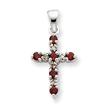 14K White Gold Garnet & Diamond Cross Pendant