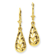 14K Gold  Polished & Diamond-Cut Dangle Leverback Earrings