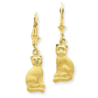 14K Gold Satin Cat Dangle Leverback Earrings