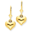 14K Gold Puff Heart Leverback Earrings